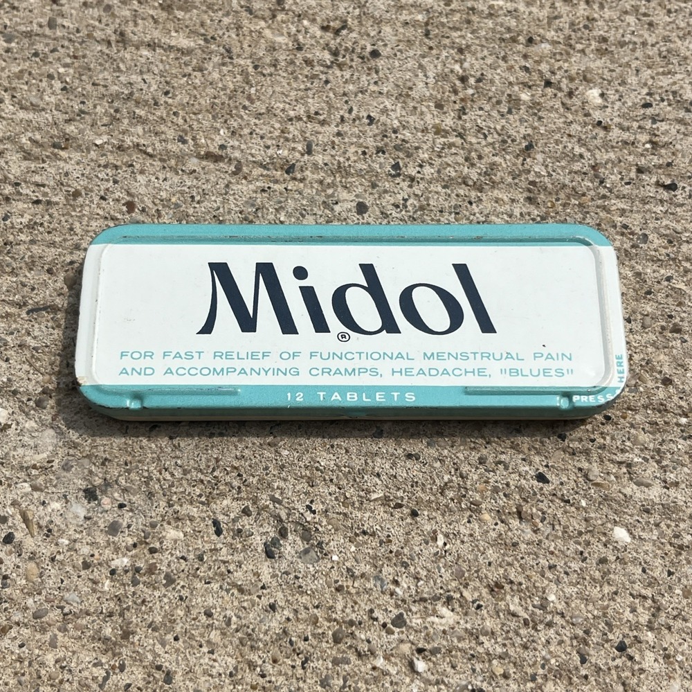 Midol vintage tin Glenbrook Laboratories Div of Sterling Drug Inc NY